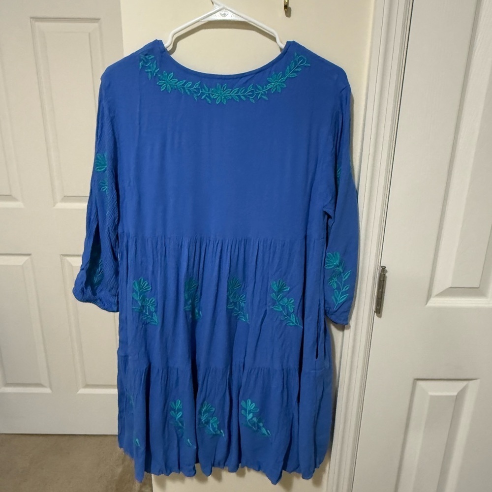 Blue Embellished Tunic Dress with Tiered Design - Picture 2 of 2